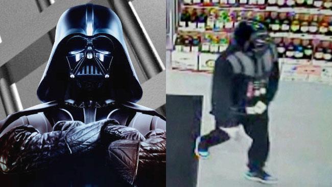Un uomo travestito da Darth Vader ha tentato la rapina a un supermercato Il rapinatore vestito da Darth Vader mentre tenta una rapina