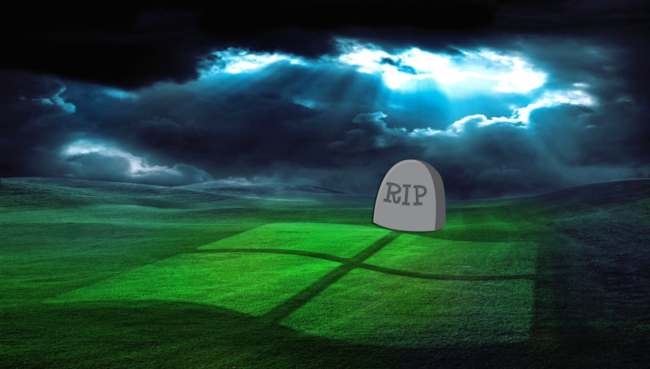 Windows XP non è più supportato da Microsoft! Finestra di Windows XP con sfondo di un cielo