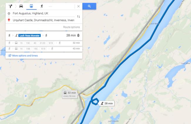 Google Maps e il trasporto via mostro di Loch Ness