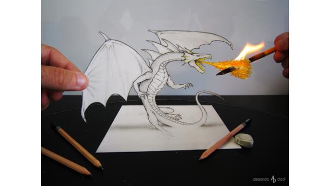 Drago di carta che sputafuoco