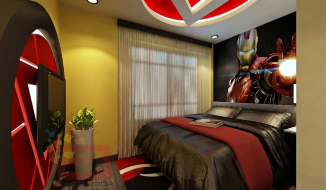 La camera da letto dell'appartamento a tema Avengers ispirata a Iron Man
