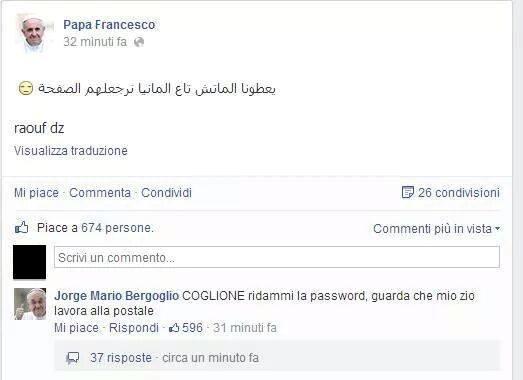 Risposta ad un post sulla pagina hackerata di Papa Francesco