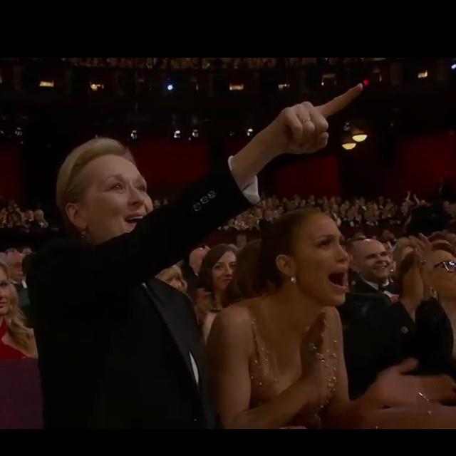Meryl Streep e JLo durante il discorso di Patricia Arquette