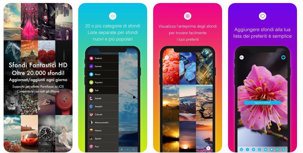 Alcune schermate della app Sfondi Fantastici HD