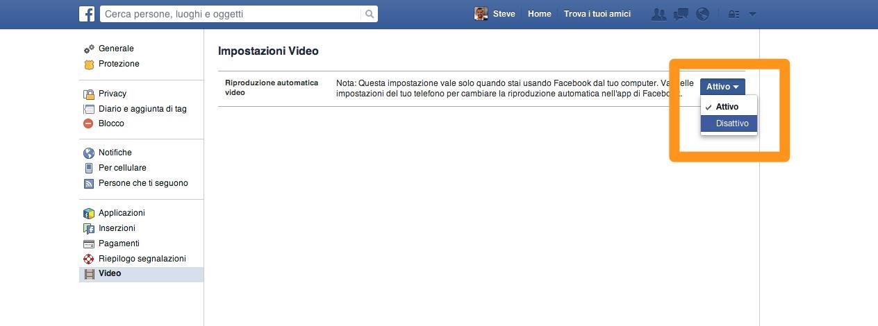 Disattivazione video automatici su Facebook