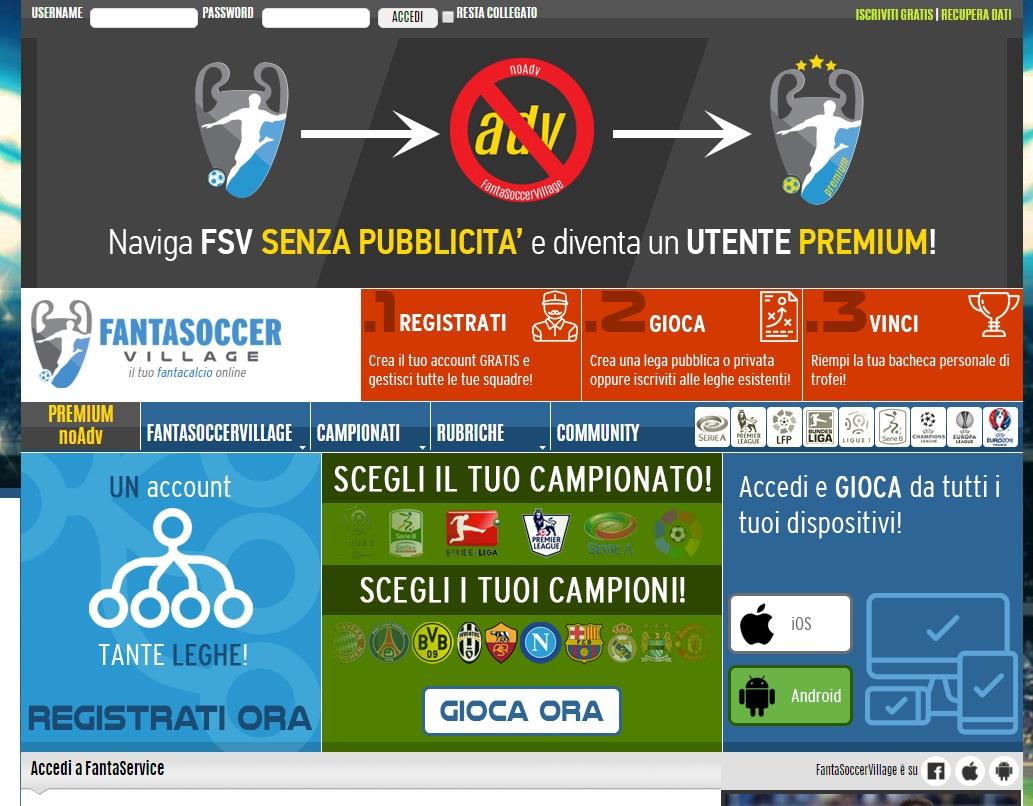 La homepage di Fantacalcioservice