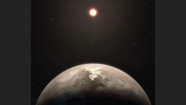 L'illustrazione del pianeta e della nana rossa Ecco il pianeta con la vicina stella