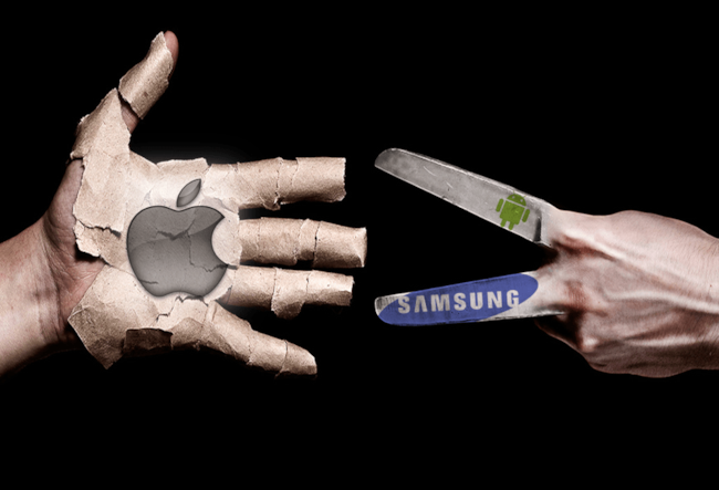 Lo scontro tra Samsung e Apple La fantasiosa foto dello scontro