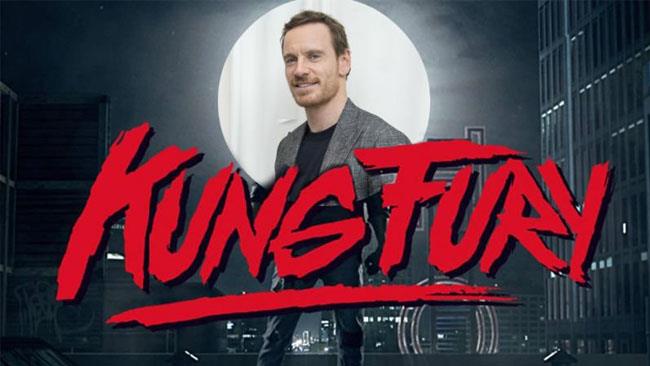 Il logo di Kung Fury con Michael Fassbender al centro L'attore Michael Fassbender sovrapposto al vero protagonista nella locandina di Kung Fury