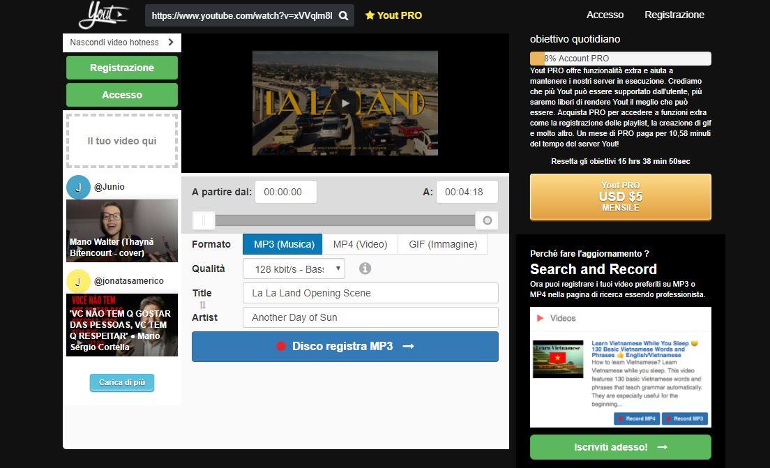 La home page del sito Yout - Come scaricare musica da YouTube