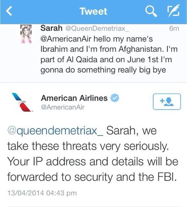 Tweet finto di minaccia contro American Airlines