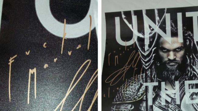 Jasom Momoa scrive FUCK MARVEL su un autografo