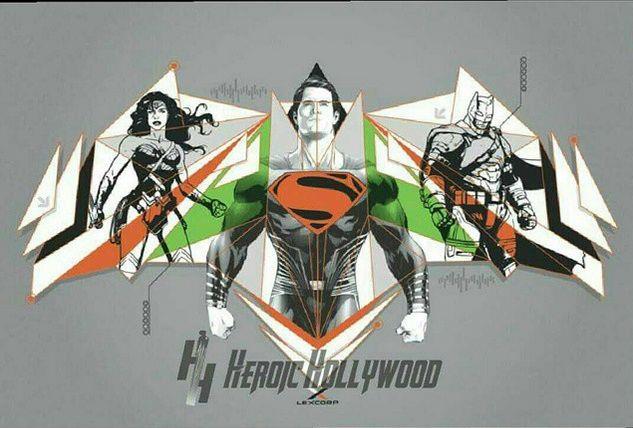 Promo art per Batman v Superman con la Trinità DC