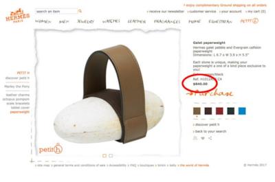 Il sasso in vendita sul sito di Hermes