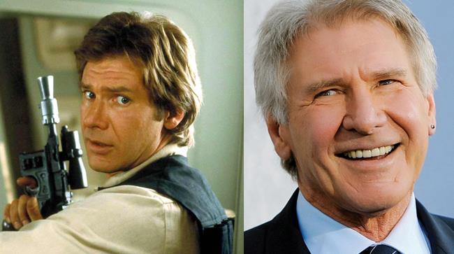 Harrison Ford ai tempi d'oro e adesso Un'immagine datata e una attuale di Harrison Ford