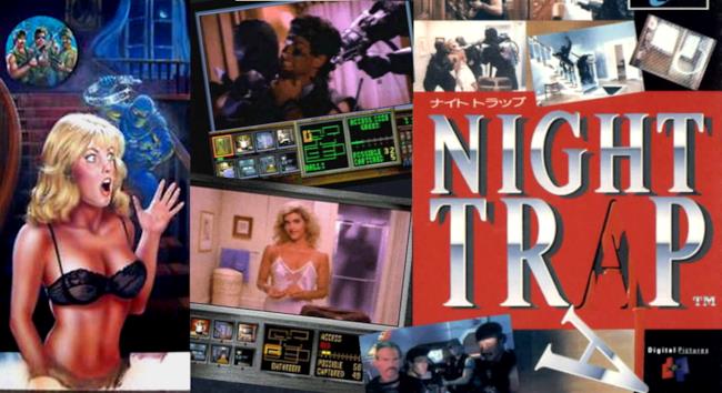 Ragazze in abiti succinti in un'immagine tratta da Night Trap Ragazze e ragazzi fuggono dai vampiri in un'immagine di Night Trap