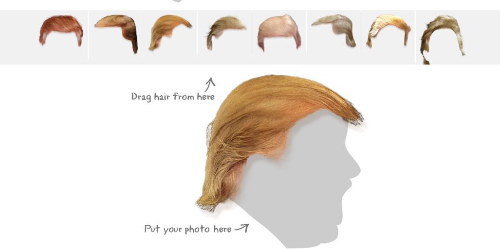 Lo screenshot del sito che ti permette di aggiungere i capelli di Trump alle tue foto