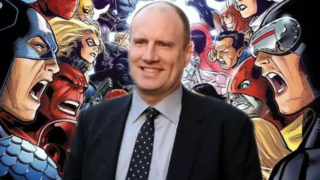 kevin-feige-marvel Kevin Feige, capo Marvel, attorniato dai suoi supereroi.