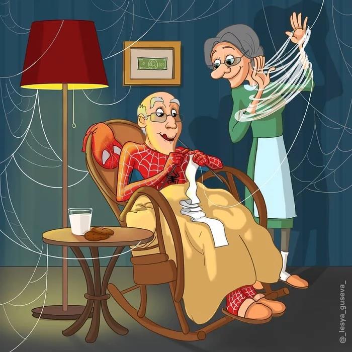 Spider-Man in pensione che fa la calza
