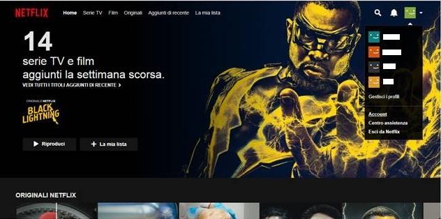 La schermata con il menu a tendina nel proprio account Netflix - Come disdire Netflix, la guida completa