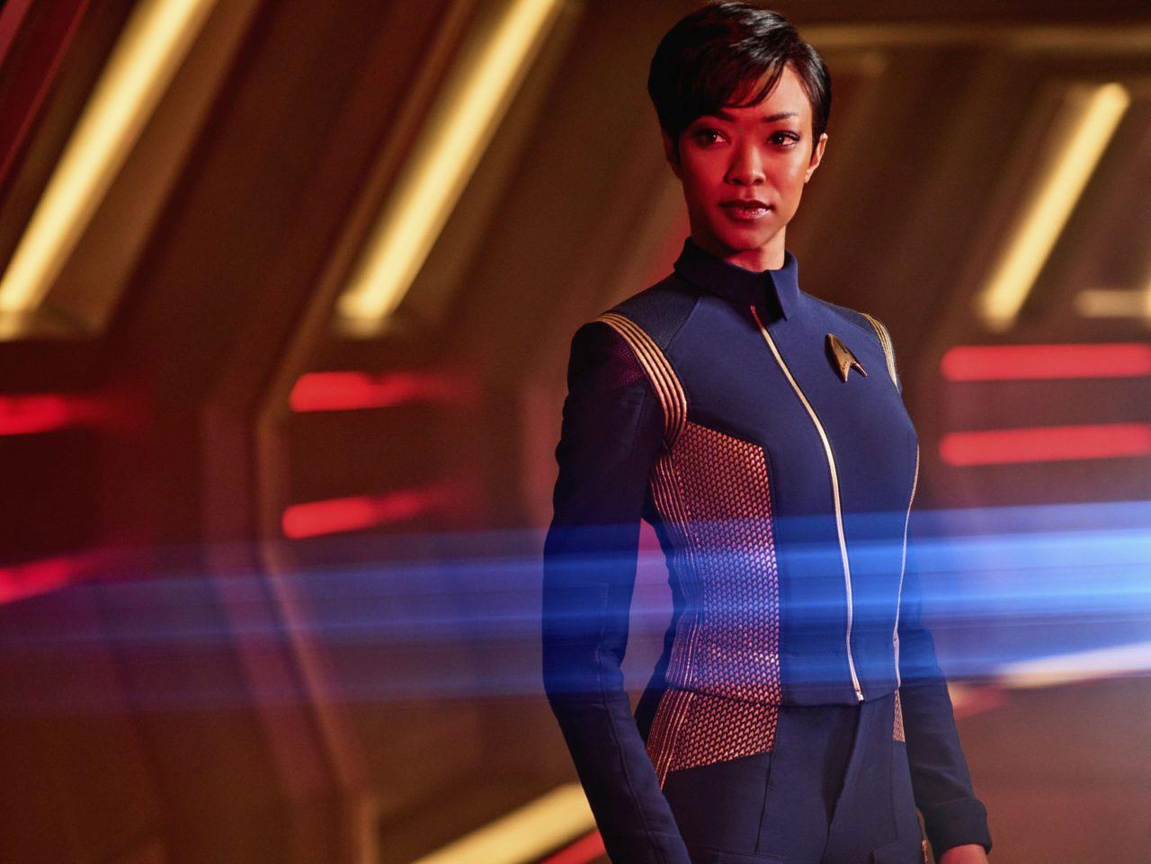 Una foto di scena di Sonequa Martin-Green sul set di Star Trek:Discovery