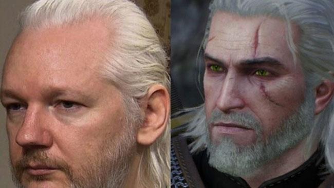 Il mullet di Julian Assange è virale sui social network Un collage con Julian Assange e il protagonista del videogame The Witcher