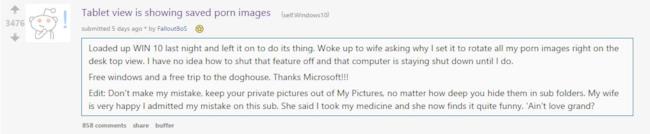 L'incidente porno di Windows 10 descritto su Reddit