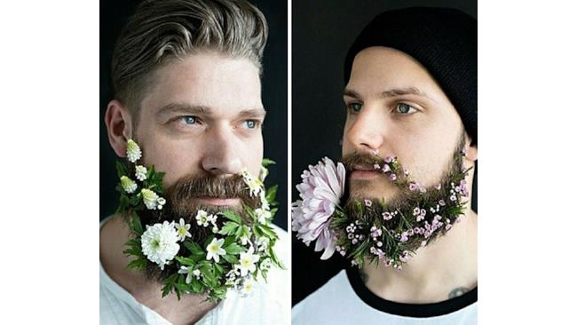 Uomini con fiorellini nella barba