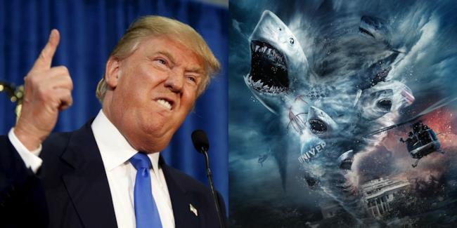 Trump stava per ottenere un ruolo in Sharknado 3 Trump da un lato e Sharknado dall'altro