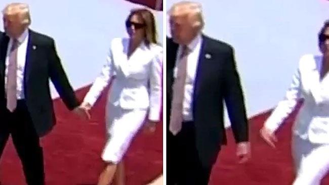 Melania Trump schiaffeggia l amano del marito all'aeroporto in Israele Un particolare del filmato dove Melania rifiuta la mano di Donald Trump