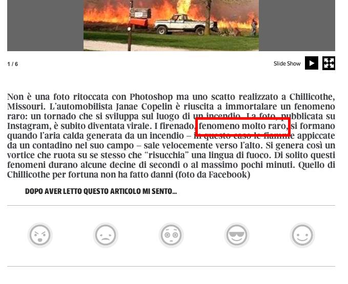 Articolo del Corriere della Sera sul Firenado