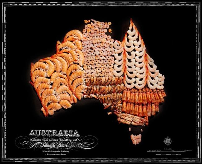 Cartina dell'Australia fatta con il cibo