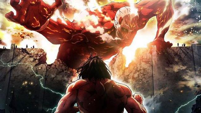 Attack on Titan Un gigante, in una scena dell'anime