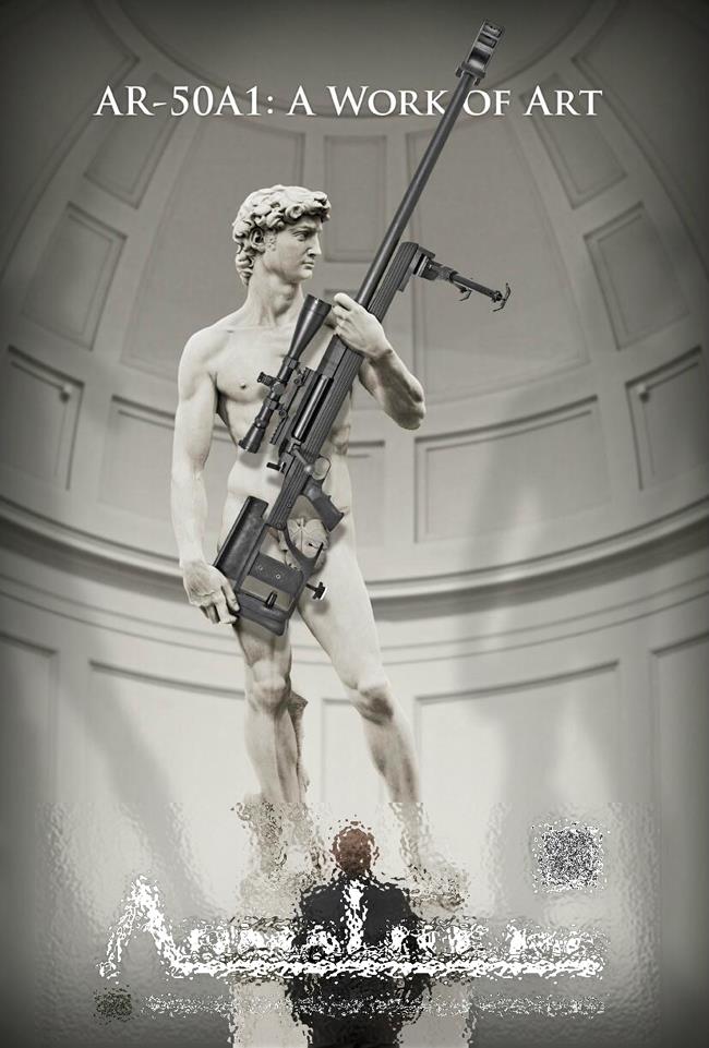 Pubblicità Armalite con il David di Michelangelo