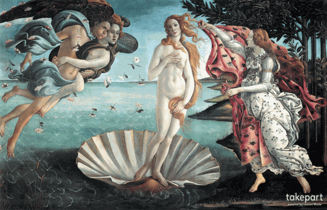 Gif dell'opera Nascita di Venere di Botticelli