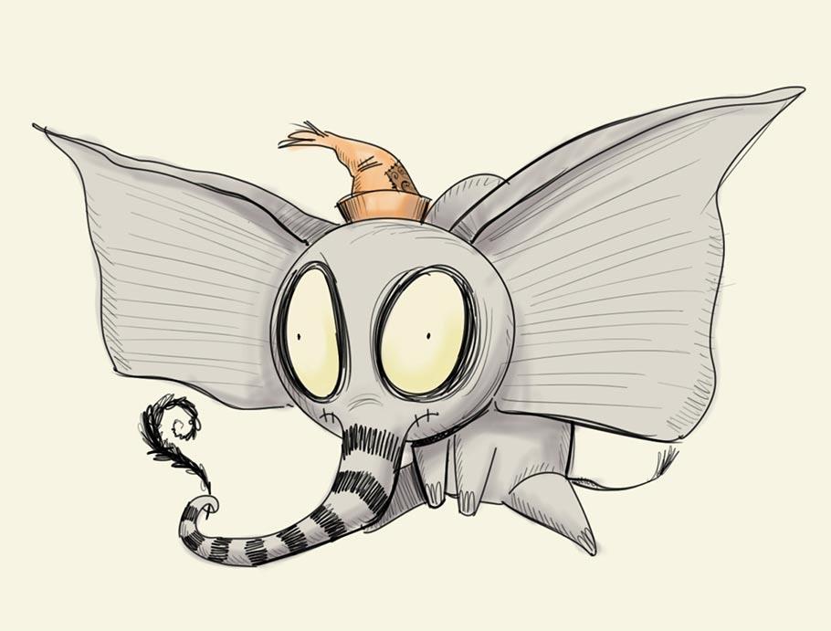 Dumbo immaginato in un film di Tim Burton
