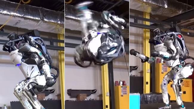Atlas, il robot di Boston Dynamics salta e fa le capriole Atlas fa un salto mortale all'indietro