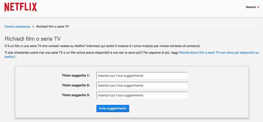 Form con cui proporre titoli da inserire su Netflix