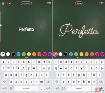 Il passaggio dal font Classico a quello Neon sull'app di Instagram