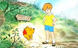 Winnie the Pooh e Christopher Robin in una scena del cartone Disney