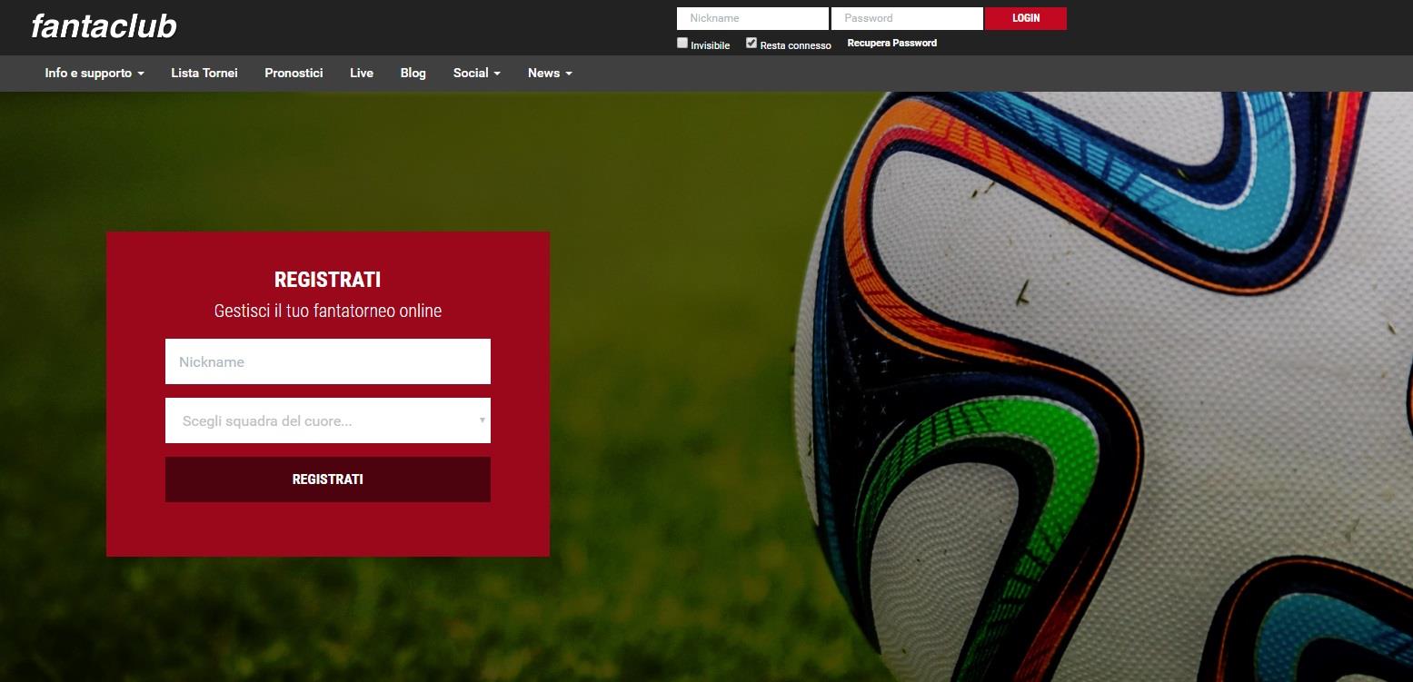 La home page di Fantaclub