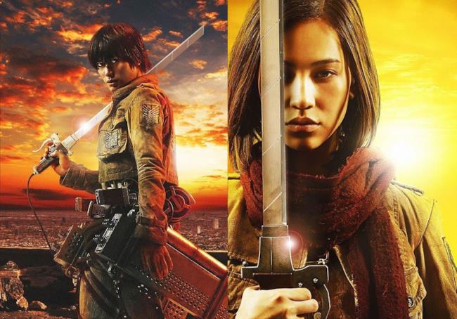 Haruma Miura (Eren) e Kiko Mizahara (Mikasa) nel live action L'Attacco dei Giganti
