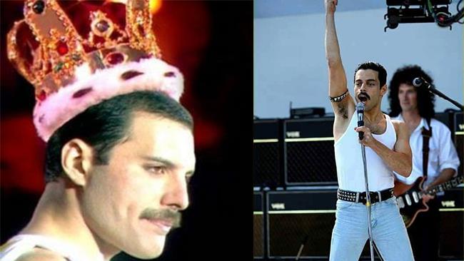 Rami Malek e Freddie Mercury Freddie Mercury, a sinistra, e Rami Malek, a destra.