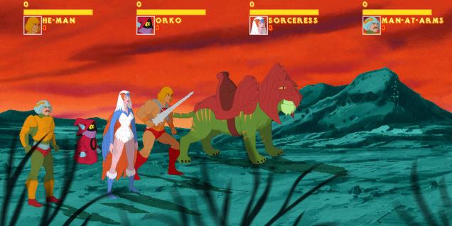 He-Man con dei personaggi nel videogioco