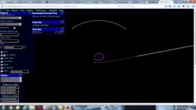 Il percorso dell'asteroide in verde