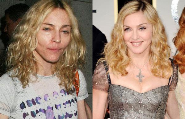 Madonna senza trucco e con makeup