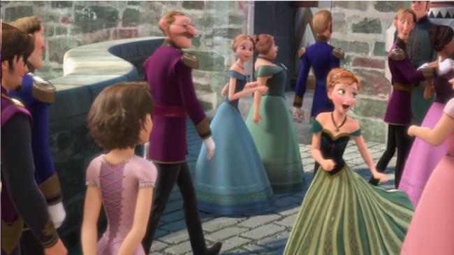 Eugene e Rapunzel chiaramente visibili in una scena del film Frozen.