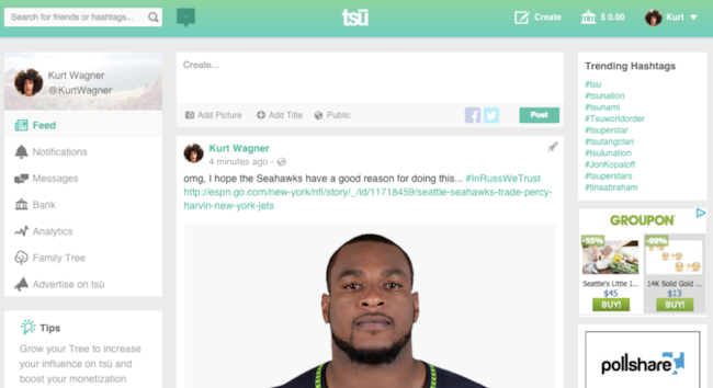 Tsu è il social network che paga i suoi iscritti per le loro attività Screenshot del social network Tsu