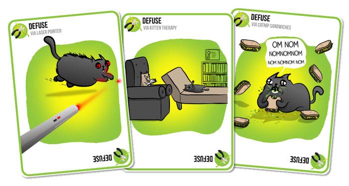 Alcune delle carte del gioco Exploding Kittens