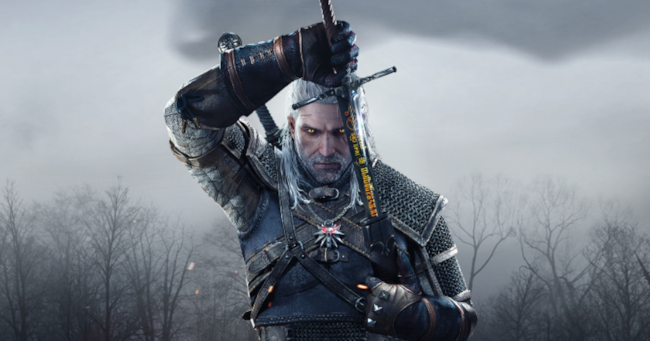 Geralt di Rivia, lo strigo Geralt di Rivia sfodera la sua spada magica